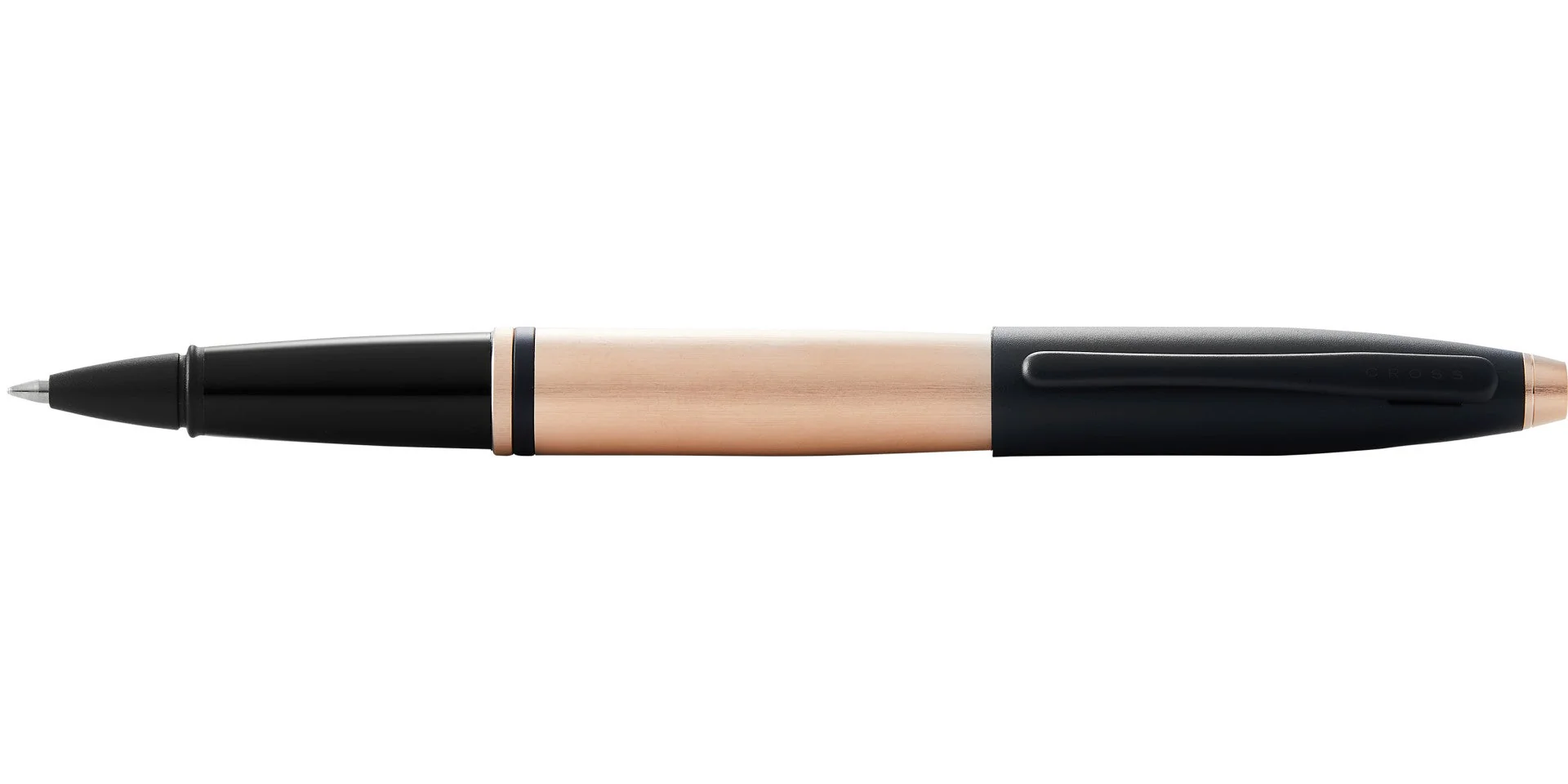 Calais™ Brushed Rose Gold Plate and Black Lacquer Rollerball Pen - Image 3